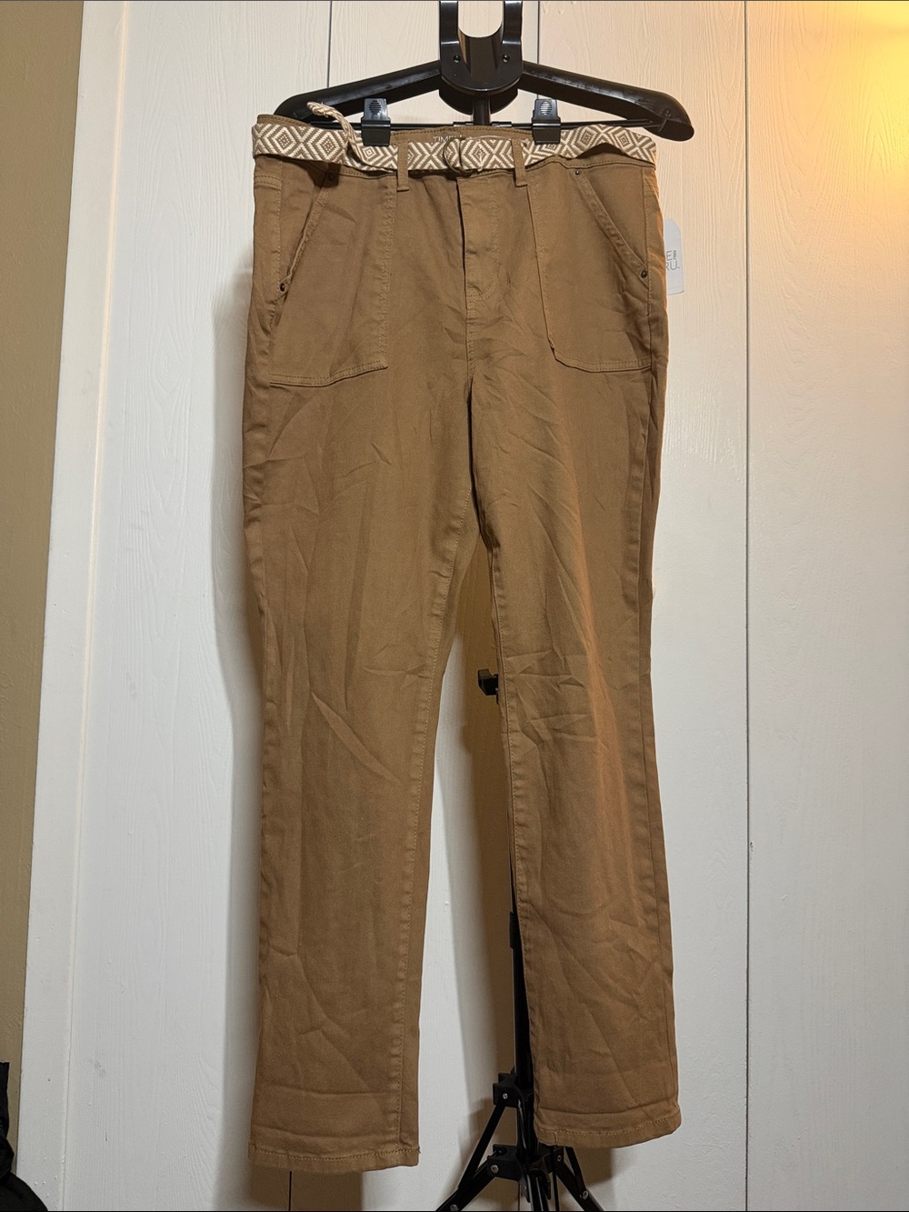 Time and Tru Tan Skinny Pants with Patterned belt